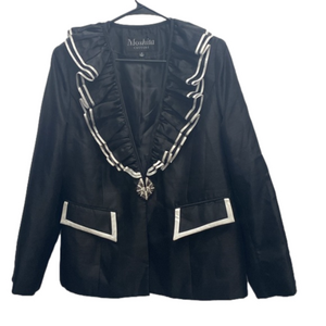 Moshita Couture ruffle neckline broach closure blazer jacket size 12